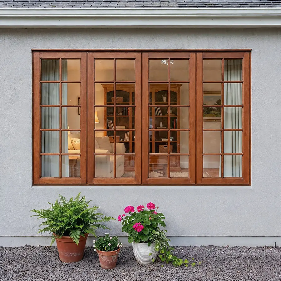 Wooden Windows in Mooresville - NC being installed as a carpenter aligns exterior trim carefully