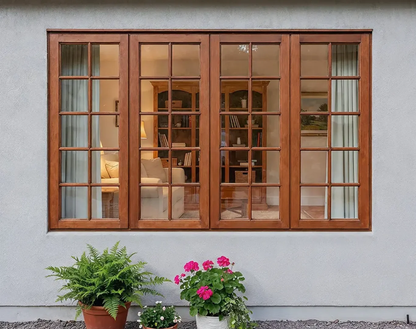 Wooden Windows in Mooresville - NC being installed as a carpenter aligns exterior trim carefully